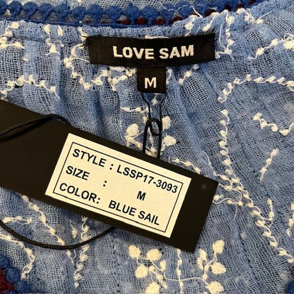 NWT Love Sam Blue Sail Embroidered and Crocheted Boho Top with Tassels Size Med - Picture 8 of 14
